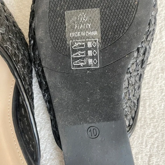 Nicole Miller Woven Mules Black Slip-On Flats Size 10 – Basket Weave Bow Slide - Picture 4 of 5
